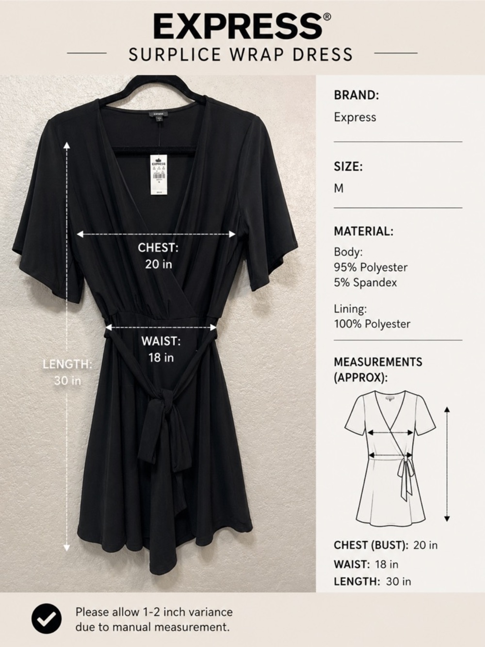 Express Black Surplice Wrap Dress with Tie Waist